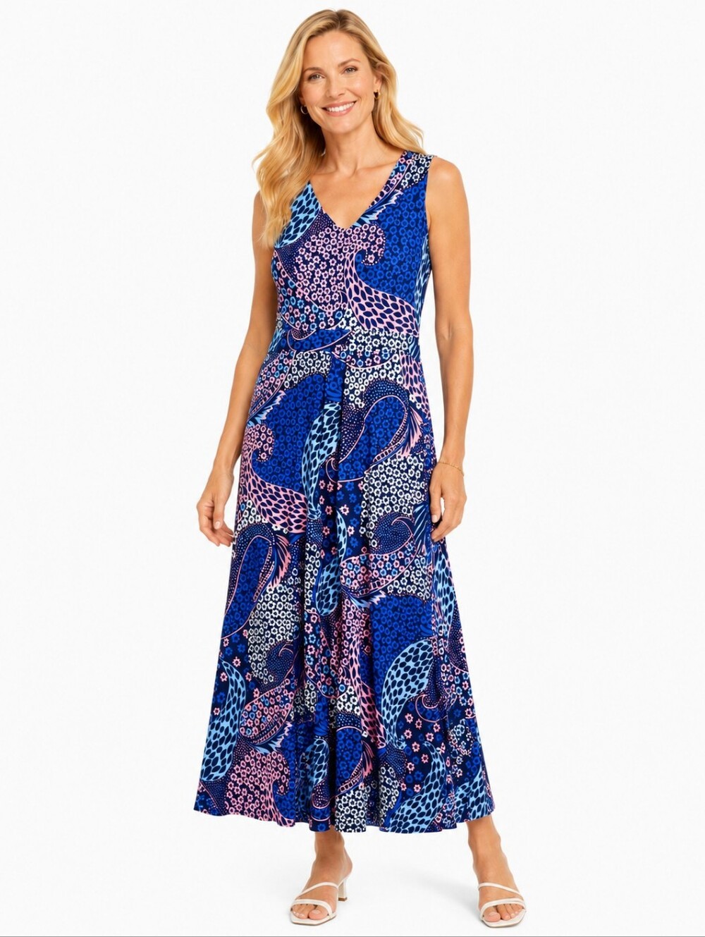 Talbots Fresh Paisley Knit Jersey Maxi Dress Petite Medium NWT